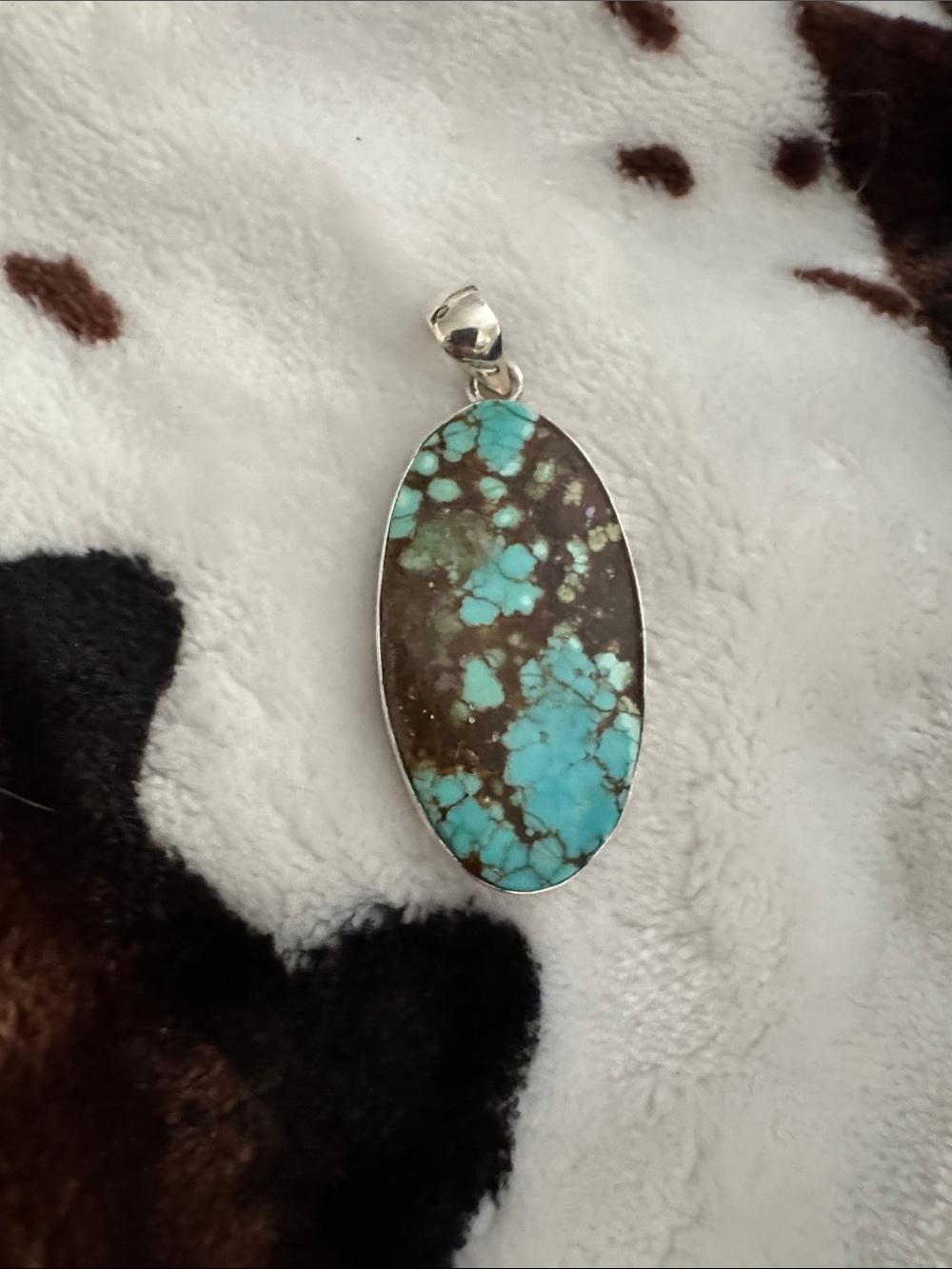 Mine #8 Turquoise and Brown Oval Stone Pendant 925 Sterling Silver